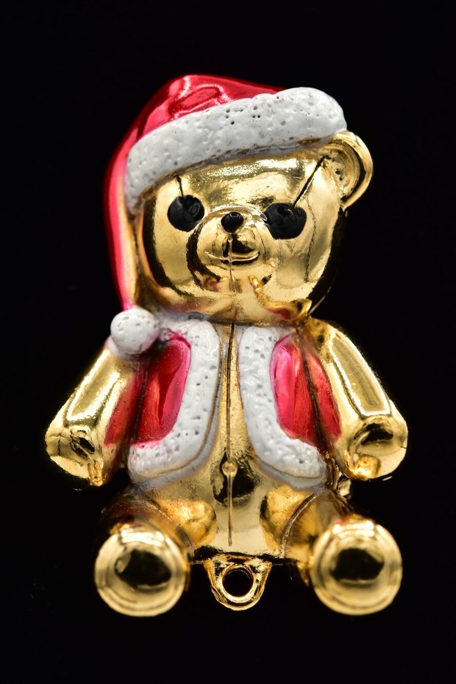 Vintage NOS AJC Christmas Teddy Bear Brooch Santa Hat Red Enamel Gold Pin NS5